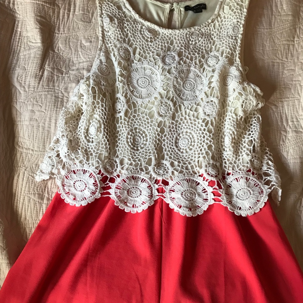 Coral and beige romper